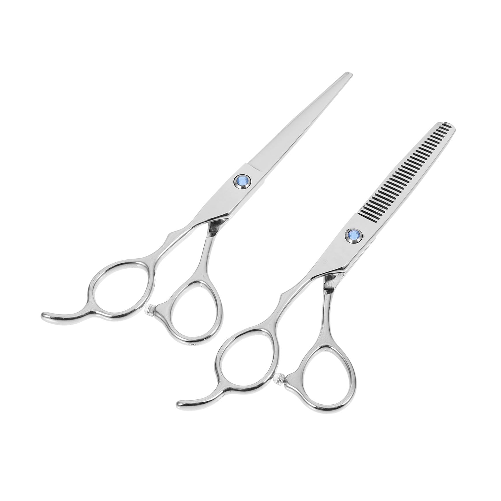 Ciseaux de Coiffure Gaucher Poignée Créative 6 Pouces en Acier Inoxydable Argenté 2 Pièces pour Usage Professionnel et Amateur