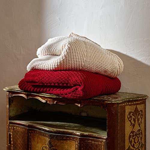 Amélie Home Chenille Chunky Knit Throw Blanket Non-Shedding, Cable Knit Throw With Chevron Texture, Decorative Farmhouse Cozy Blanket For Home Couch Sofa Chair Bed, Red, 50X 60 #TOP5