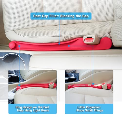 Image of Givifive Car Seat Gap Filler Set of 2, 3IN1 Seat Side Gap Filler Plug with Storage Slot & Hook Function, Soft Foam Universal Fit Car SUV Truck Fill Gap Between Seats Console Organizer (Narrow Red)