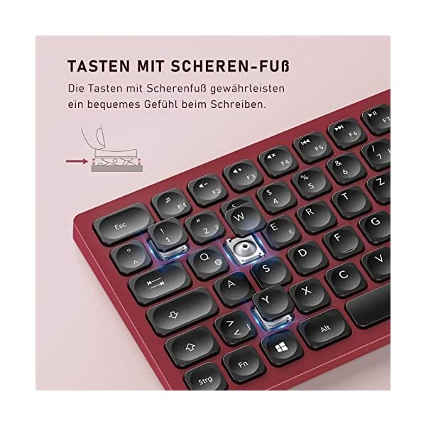 2.4G Funktastatur mit Maus Set, Kabellose Ultraslim Fullsize USB Tastatur Maus Kombi Wiederaufladbar für Windows PC… – Bild 4