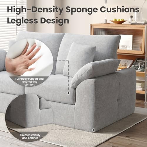 Image of 75.6 inch Modern Loveseat Sofa for Living Room, Cloud Boneless Couches with 4 Pillows, Mid Century Loveseat couches for Small Place, No Assembly Required, Light Grey