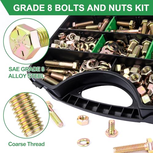 image for FOLIV 523PCS Grade 8 Bolts and Nuts Assortment Kit, Heavy Duty Nut and