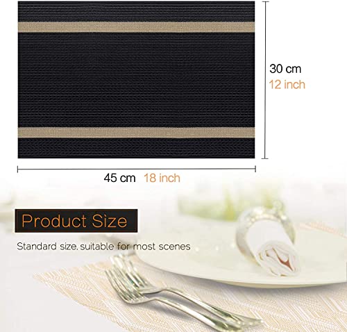 Image of YELONA Placemats Set of 4, Heat-Resistant Woven Vinyl Table Mats, Non-Slip & Washable Dining Tablemats for Kitchen & Dinner Decor, Black & Beige (45cm x 30cm)