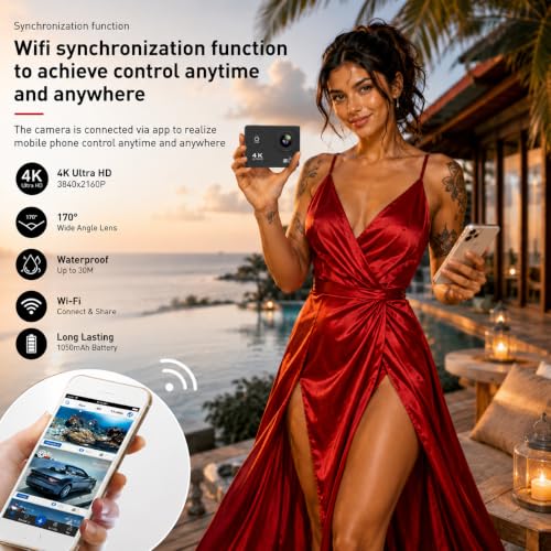 Image of 4K Action Camera 16MP with WiFi, 170 Wide Angle, Memory Card Support, Essential Accessories, for Vlogging and YouTube (Pure Black 1)