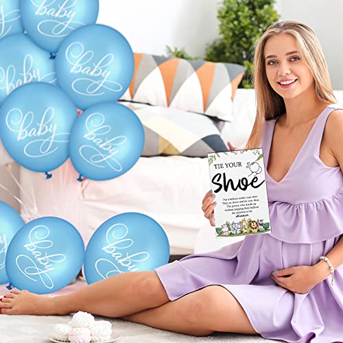 Image of Roowest 51 Pcs Tie Your Shoe Baby Shower Game Sign Wooden Sign Greenery Gift Sets Gender Reveal Party Favors 50 Balloons Latex Balloons for Game Wedding Supplies(Blue,Safari)