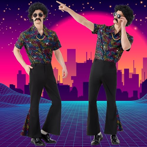 Ezuwail Costume disco des années 70 pour homme (Noir, M) – vue 7
