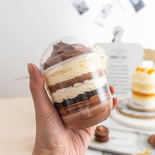 Miniatura 6 de Juego de 50 vasos de plástico transparente de 12 onzas con tapas de cúpula, sin agujeros y tenedores, vasos desechables para fiesta de postre para