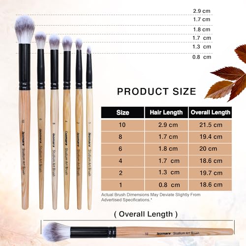 Image of Isomars Studium Blending Brush - Set of 6 - Professional Artist Brushes for Soft Blending & Shading Ideal for Watercolor, Acrylic, Oil Painting and Ink Transitions - Sizes - 1,2,4,6,8,10
