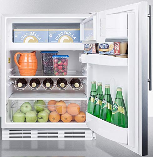 Summit Appliance CT661WSSHVADA 24" Wide Refrigerator-Freezer, ADA Compliant; Cycle Defrost; Stainless Steel Door; Professional Thin Handle; Adjustable Glass Shelves; Wine Shelf; White Cabinet on Fridge.com