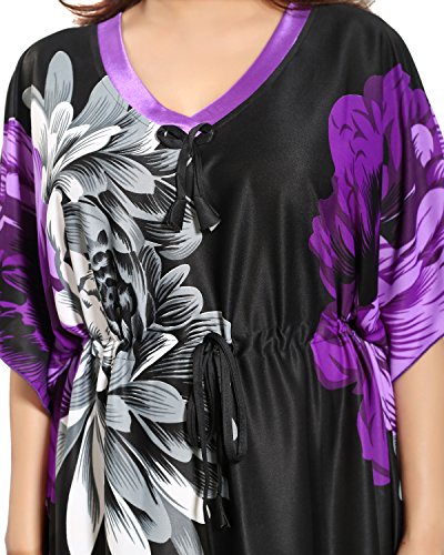 Image of Noty Women's Kaftan Nighty | Serena Fabric | Floral Print Maxi | Short Sleeves | V Shaped Neck