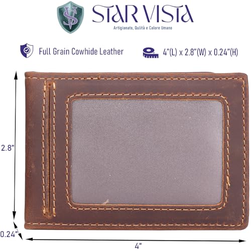 STAR VISTA Kestrel Slim Bifold Card Holder for Men, Vintage Full Grain Cowhide Leather, 8 Card Slots, ID Window2