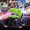 BEZGAR Monster Truck Toys - Remote Control Monster Truck with Spray, Light, Music, Dinosaur Toys for Kids, 1:20 Scale RC Truck with 360 Spins and Drifting, Remote Control Car for Boys 4-7 Green