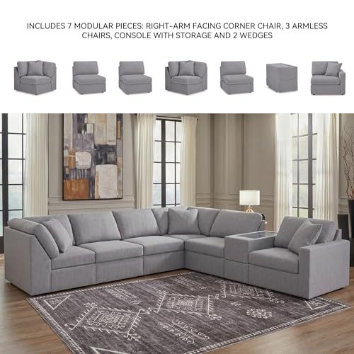 Image of Signature Design by Ashley 7-Piece Modular Sectional Sofa, Granite Gray