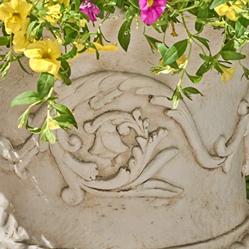 Great Deal Furniture Joa Chalice Garden Urn Planter, Roman, Botanical, Antique White Lightweight Concrete #TOP3