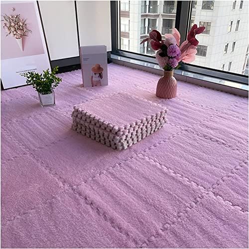 50pcs Interlocking Floor Tiles, Interlocking Carpet Soft EVA Foam Mats, Plush Interlocking Foam Carpet Tiles, Puzzle Play Mat with Border, 12x12inch(Size:1cm,Color:Light Pur