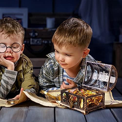 Kids Transparent Antique Pirate Treasure Chest,Plastic Treasure Chest for Pirate Party