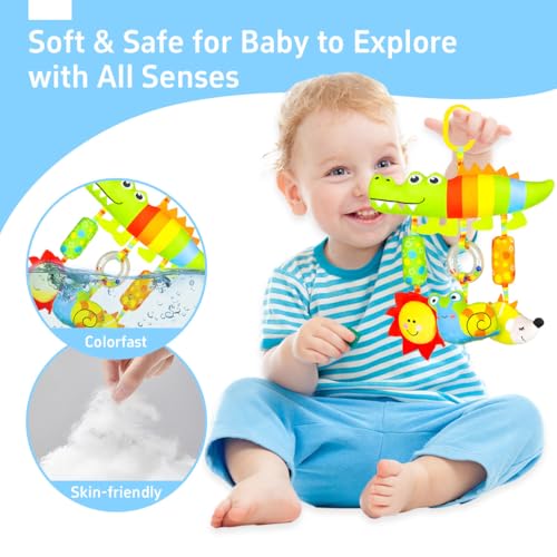 Image of SNOWIE SOFT Baby Toys for 6 to 12 Months Cartoon Alligator Snail Stuffed Stroller Toy with Squeaky Device, Colorful Sensory Toys Hanging Soothing Toy for Stroller, Crib New Norn Baby Gifts