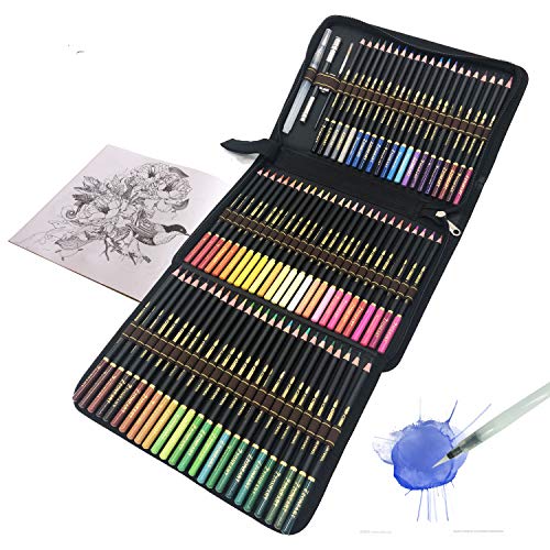 72 Lápices de Colores Acuarelables en estuche con cremallera para obtener grandes resultados, hermosos efectos cuando se mezclan con agua, Conjunto Ideal para Artistas, Adultos y Niños