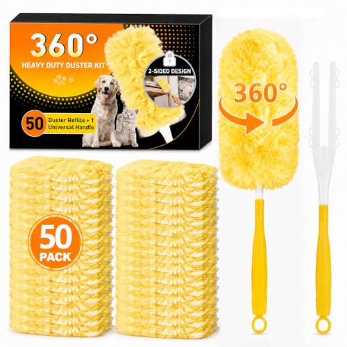 Image of Duster Refills for Swiffer Duster, 50 Count Heavy Duty 2 Side 360 Dusters Refill Kit with 1 Handle, 4X Microfibers, Disposable Multi-Surface Duster for Cleaning Furniture Blinds Ceiling Fan