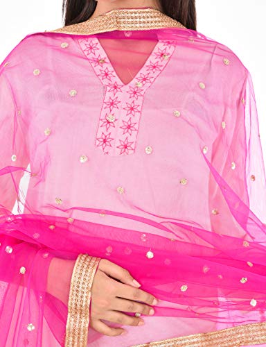 Image of YOUTHQUAKE Women's Net Embroidered Full Size Dupatta With 4 Side Golden Lace