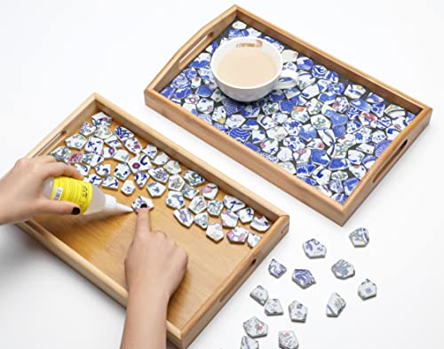 Lanyani Diy Mosaic Tiles Kit With Serving Tray, Make Your Own Artistic Mosaic Wooden Tray,Handmade Rectangle Decorative Blue And White Ceramic Tile Serving Tray With Handles For All Occasion's #TOP15