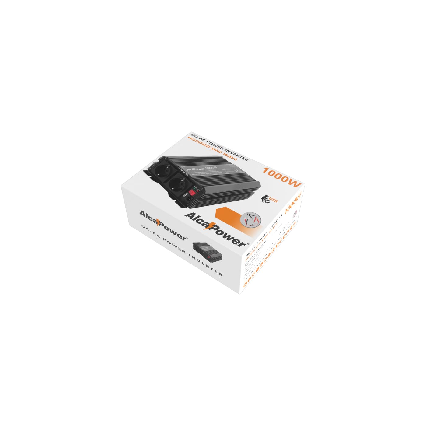 ALCAPOWER Inverter di Tensione by President 1000W 12V-230V, sinusoide modificata, Porta USB, Ingresso Telecomando