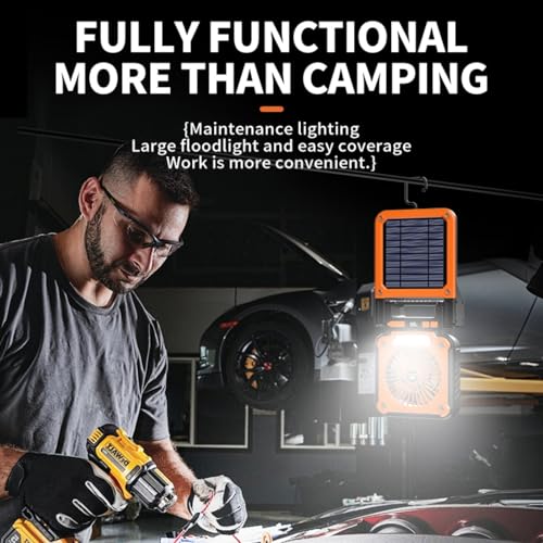 Ventilateur de camping solaire et pliable avec éclairage LED intégré pour randonnée - 3