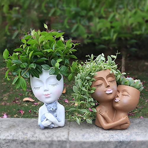 Funny Face Planter Pot Double Head Planter - Creative Decorate Resin Succulent Planters Human Plant Pots For Indoor And Outdoor Plants With Drainage Hole, Diy Gifts For Family And Friends #TOP1