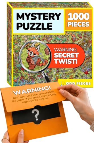 Image of Odd Pieces Jigsaw Puzzles 1000 Pieces with Storytelling Comics, for Women, White Elephant, Mystery Puzzle for Adults & Kids - 19.7'' x 27.6'' Frameable Magic Puzzle Art (Mushroom Mayhem)
