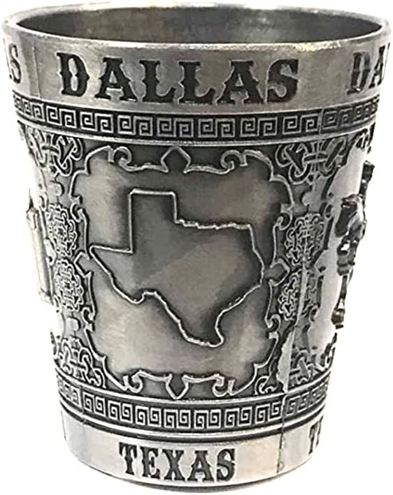 TEXAS SOUVENIR PEWTER DESIGN SHOT GLASS DALLAS TEXAS Shot