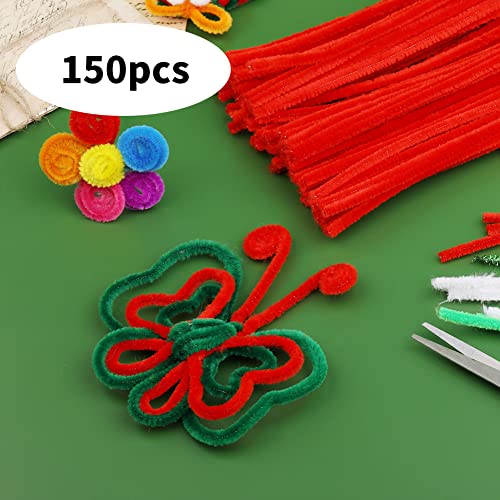 Image of Iuuidu 150 Pieces Pipe Cleaners Chenille Stem, Red Craft Pipe Cleaners | Pipe Cleaners DIY Craft Fuzzy Sticks, Pipe Cleaners Bulk for Arts and Crafts, Xmas Home Decoration