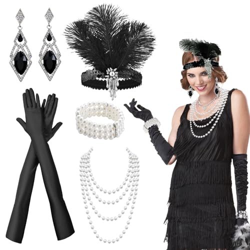 VPB Accessori Anni 20 Donna, Kit Accessori per Feste a Tema Great Gatsby, 1920 Costumi Charleston Set, Accessori Vestiti Anni 20, Feste a Tema