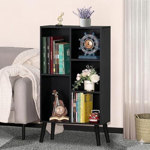 Image of Callas Small Black Bookshelf 3 Tier Modern Bookcase with Legs for Home, Office Book Case Storage Rack BR-10 Black(R)