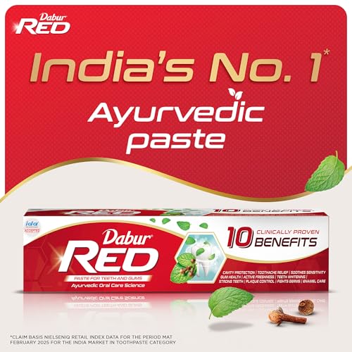 Image of Dabur Red Paste - India's No.1 Ayurvedic Paste, Plaque Removal, Toothache, Yellow Teeth And Bad Breath- 400gm (200gm*2)