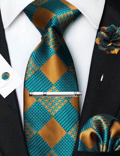 Image of JEMYGINS Mens Tie and Lapel Pin Necktie Pocket Square Cufflinks and Tie Clip Sets for Business Casual 5PCS