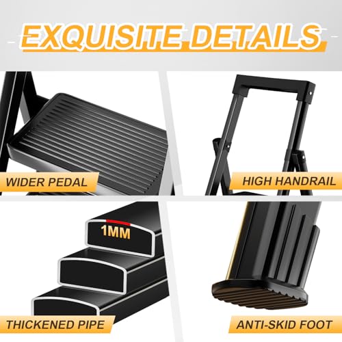 Image of 8 Step Ladder with Platform,Folding Step Stool Heavy Duty,Protable Step Ladders with Anti-Slip Widen Pedals,Handrail,Safe-Lock Design,Tall Kitchen /Closet Step Ladder for Adults