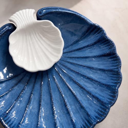 Image of The Earth Store Blue Sea Shell Ceramic Platter - Microwave & Dishwasher Safe Serving Platter Ceramic | Platter Plates for Serving Snacks, Appetizers & Desserts for Home, Cafes & Restaurants