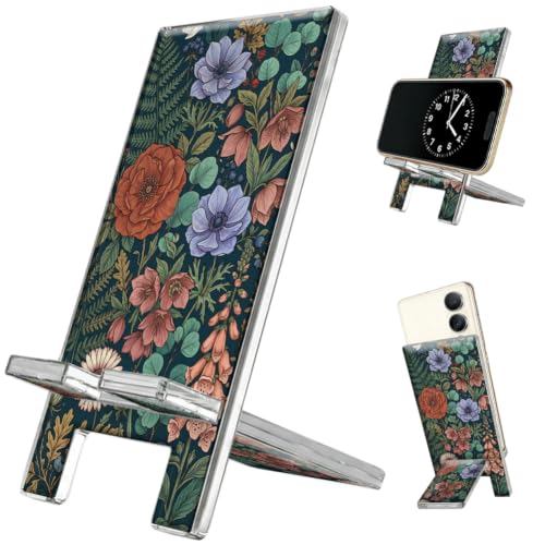 arricraft 1Pc Colorful Acrylic Phone Holder, Vintage Flower Patterns Portable Desktop Stand Office Desktop Accessory Universal Mobile Phone Compatible Assembly Phone Stand 5.5×2.7 Inches