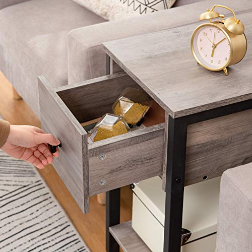 Hoobro Side Table, 2-Tier Nightstand With Drawer, Narrow End Table For Small Spaces, Stable And Sturdy Construction, Wood Look Accent Furniture With Metal Frame, Greige And Black Bg04Bz01 #TOP4