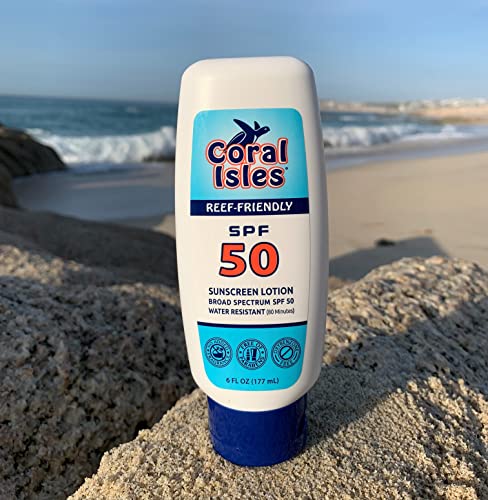 Coral Isles Reef Safe Sunscreen Spf 50 Lotion | Octinoxate & Oxybenzone Free, Hawaii Compliant, No Parabens | Broad Spectrum Uva/Uvb Protection | Non-Greasy, Vegan, Fragrance Free | 6 Fl Oz #TOP6