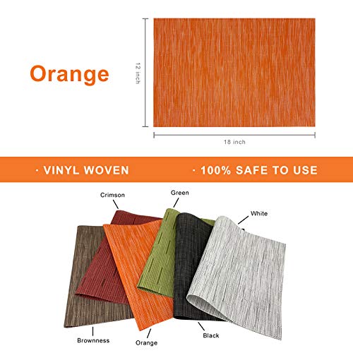 Image of Placemats Set 0f 6 Bamboo Braided Vinyl Placemat，Heat Insulation and Stain Resistant Table mats for Hotel Home Dining Kitchen Restaurant，Table Dining Table Mat，Easy to Clean (Orange, 6)