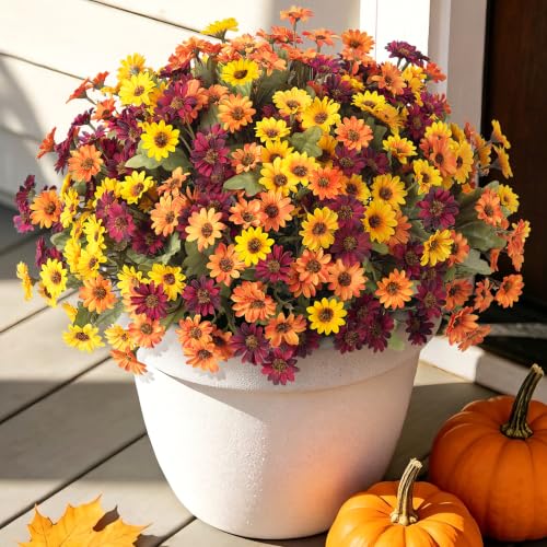 Image of Artificial Fall Flowers Fake Mums Plants for Outdoors Decoration