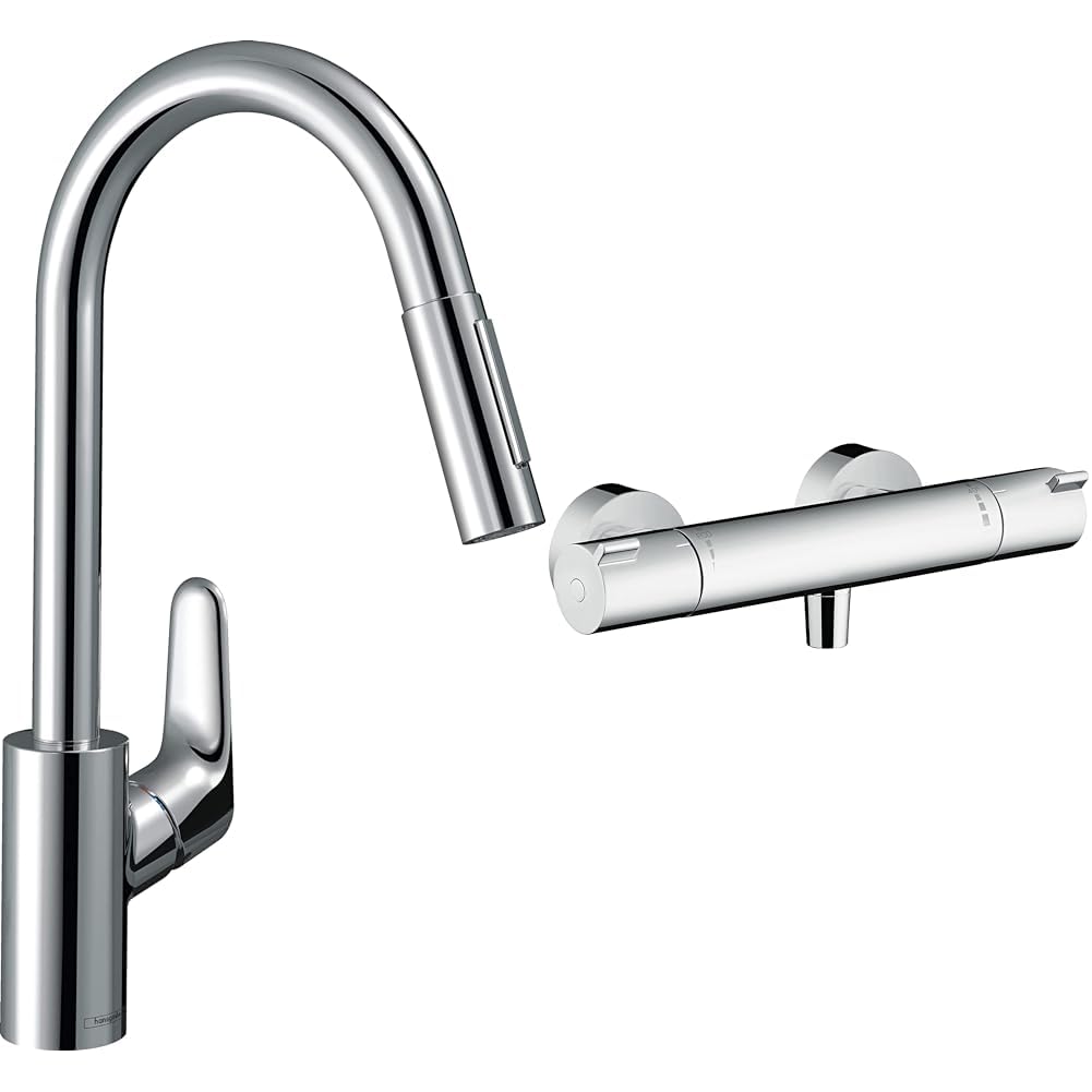 Mitigeur de cuisine hansgrohe Focus M41 douchette 2 jets pour évier et douche thermostatique anti-brûlure