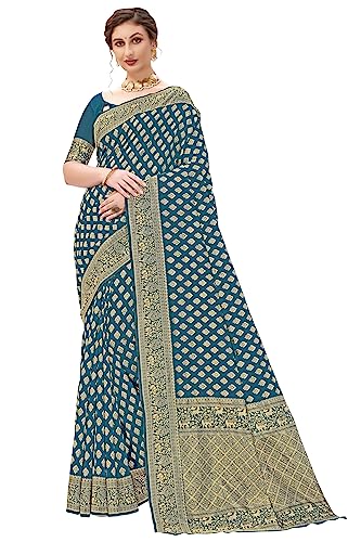 Glory Sarees Womens Banarasi Silk Saree With Blouse Piece (Kara161_Firozi)
