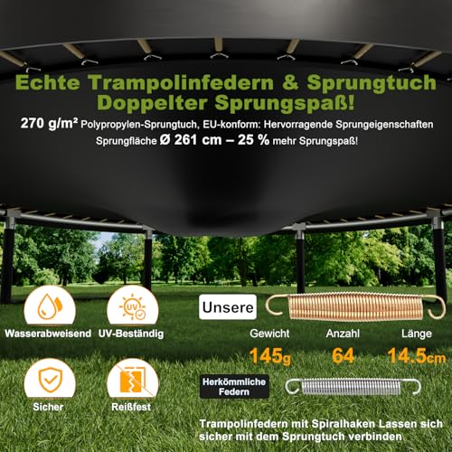 Devoko-Trampolin-Outdoor-O-228305366427488-cm-GS-Zertifikat-Kindertrampolin-Gartentrampolin-mit-Sicherheitsnetz-Rundes-Riesentrampolin-mit-Leiter-und-Schuhbeutel