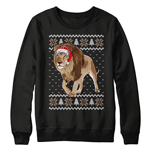 Image of Purple Print House Christmas Lion Sweatshirt Kids Xmas Jumper Day Festive Safari Santa Hat Sweater Gifts For Boys and Girls, 5-6 Years, Black