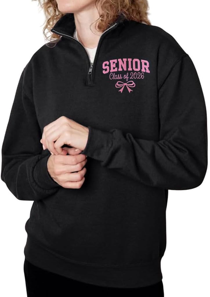 NAZENTI Personalized Embroidered Senior Quarter Zip Sweatshirt, Custom Class of 2026 Sweatshirt, Graduation Gift for Seniors - Image 4