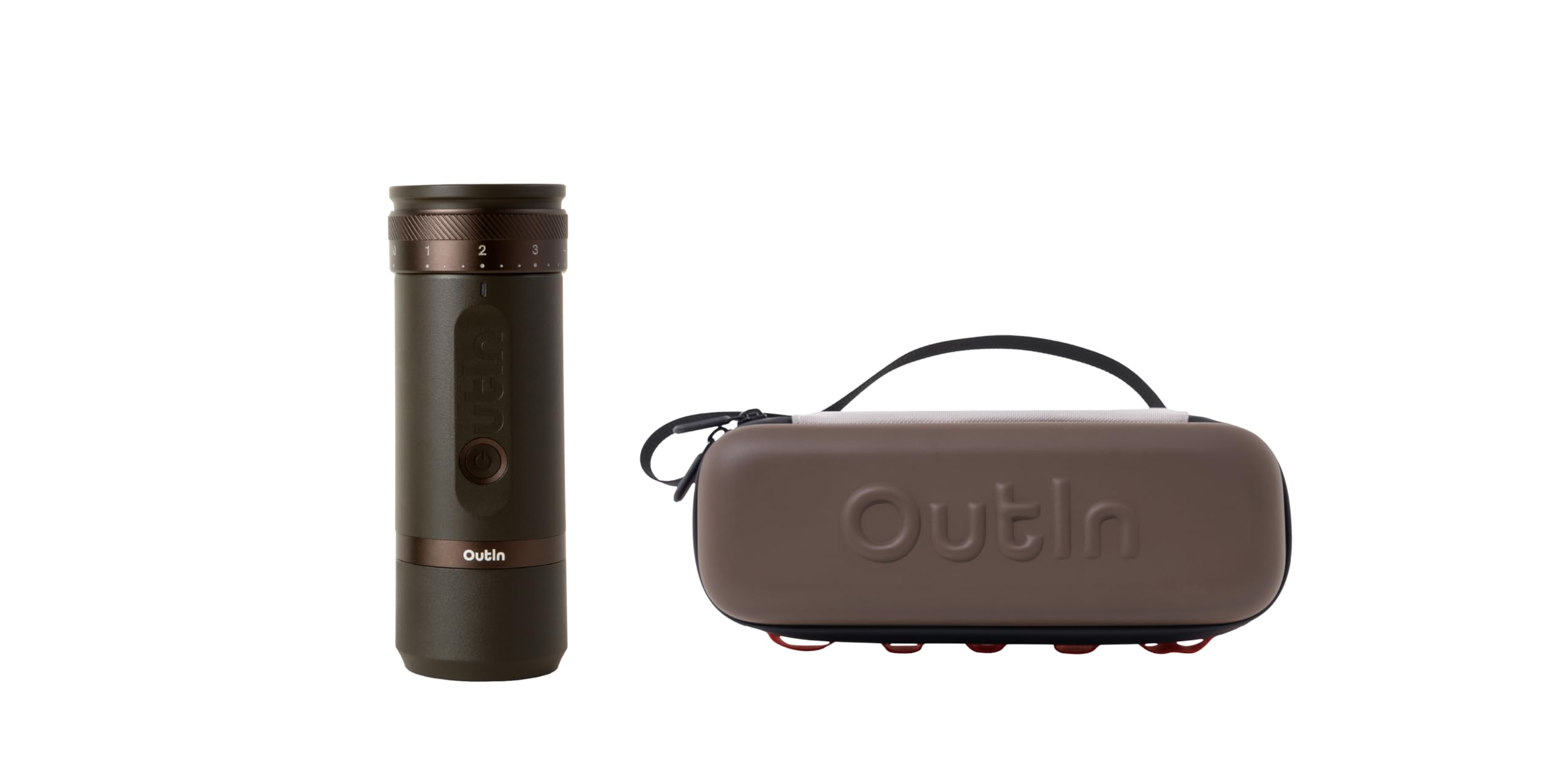 OutIn Fino tragbare elektrische Kaffeemühle und OutIn Eva Schutzhülle im Set
