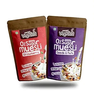 Vegrich no added sugar muesli combo: 1 x Zero sugar Strawberry muesli & 1 x Zero sugar Seeds and nuts muesli