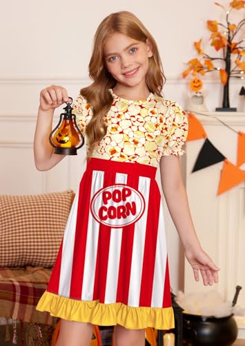 Girl's Halloween Puffy Sleeve Cute Dresses Casual Ruffled Hem Outfits4